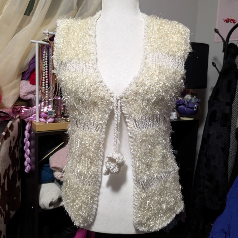 *Sold*Handmade Knit/Crochet Vest With Flower Tie Closure